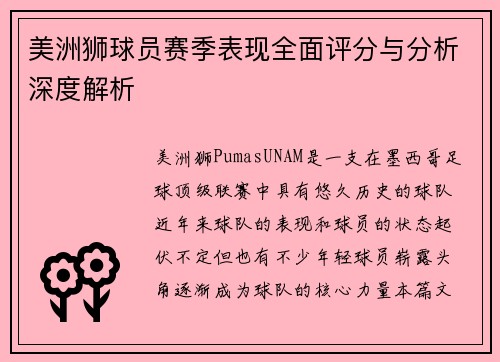美洲狮球员赛季表现全面评分与分析深度解析